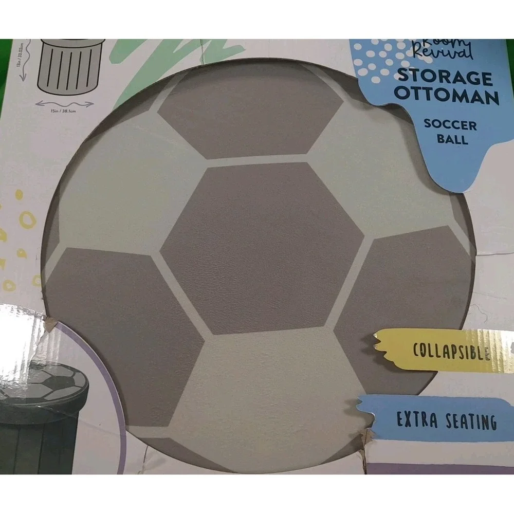 New In Box Room Revival Collapsible Mint Green/Gray Soccer Storage Ottoman 13×15